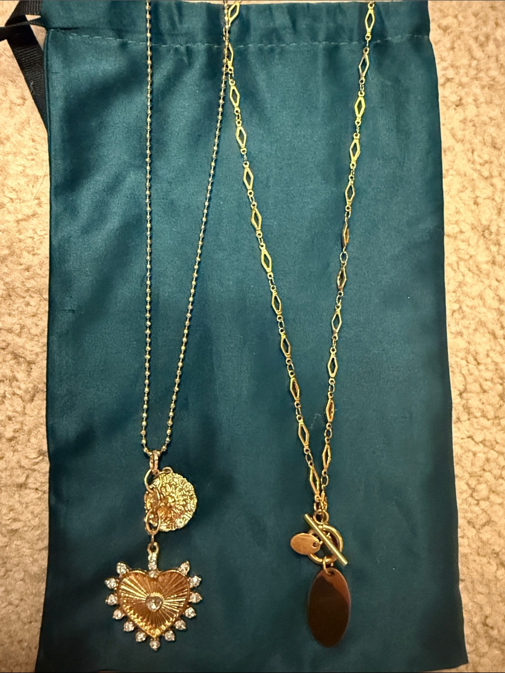 Gold Tone Heart Pendant Necklace with Crystal Accents.Plus 2nd Necklace
